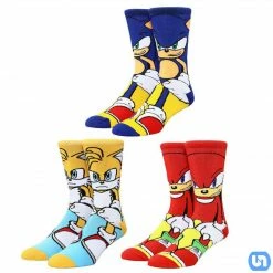 Bioworld Sonic The Hedgehog: Sonic, Tails & Knuckles - 3 Pair Crew Socks Merch