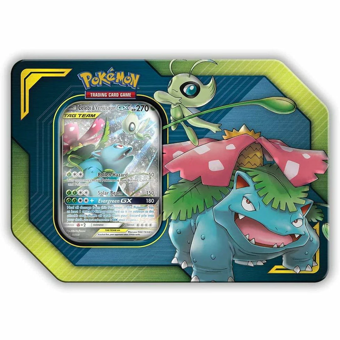 Cheapest π Pokemon TCG: Tag Team Tin - Celebi & Venusaur GX π€© 3 Pokemon TCG: Tag Team Tin - Celebi & Venusaur GX
