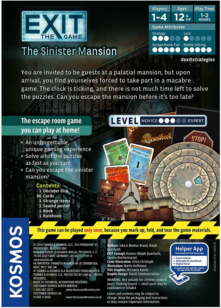 Brand new π Kosmos Board Games Exit The Game: The Sinister Mansion π 4 Kosmos Board Games Exit The Game: The Sinister Mansion